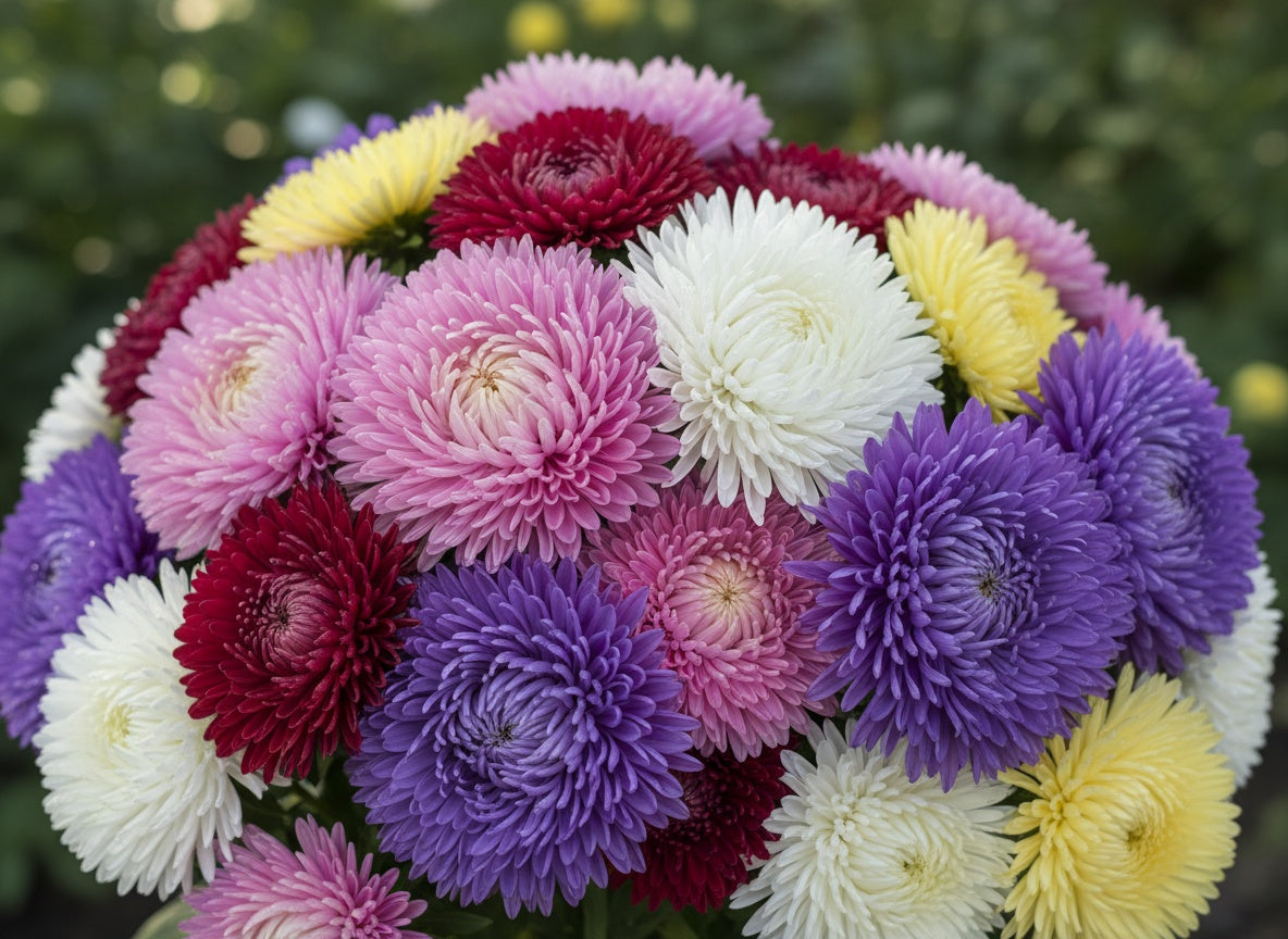 30 MIXED PAEONY ASTER Callistephus Duchess Peony Red Pink White