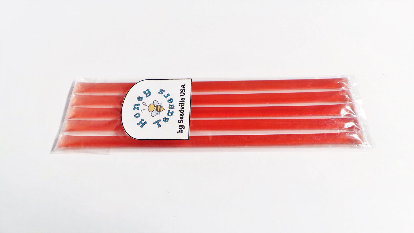 5 Pack WATERMELON HONEY TEASERS Natural Honey Snack Sticks Honeystix Straws