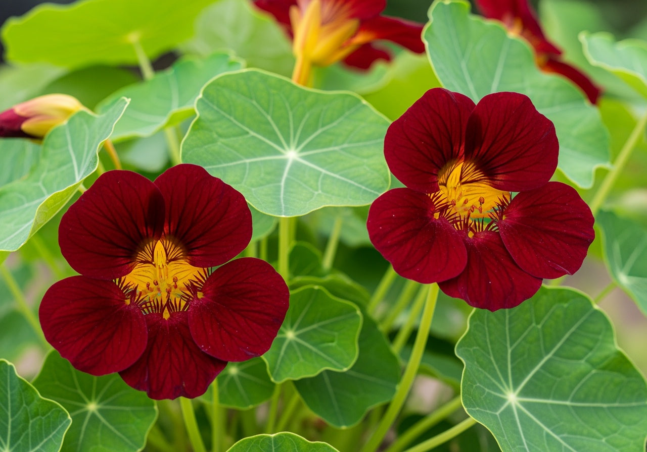 20 BLACK VELVET NASTURTIUM Tropaeolum Majus Dark Maroon Red Hummingbird Flower Seeds
