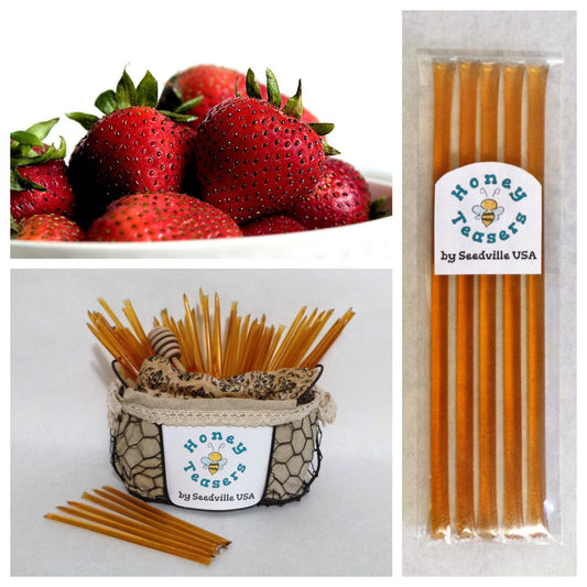 5 Pack STRAWBERRY HONEY TEASERS Natural Honey Snack Sticks Honeystix Straws