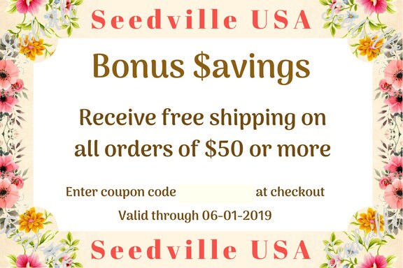 Seedville USA Shop Gift Certificate - Vintage Floral Design - By Email or Postal Mail - You Choose Amount