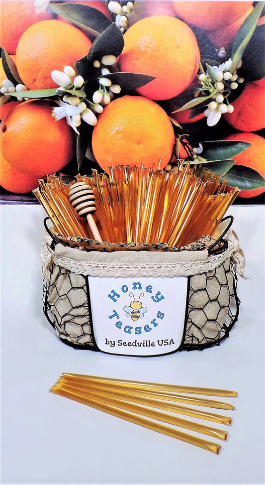 100 Stick Pack Bulk ORANGE Blossom HONEY TEASERS Natural Honey Snack Sticks Honeystix Straws Wholesale Retail