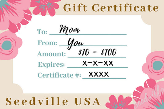 Seedville USA Shop Gift Certificate - Pink Flower Design - By Email or Postal Mail - You Choose Amount